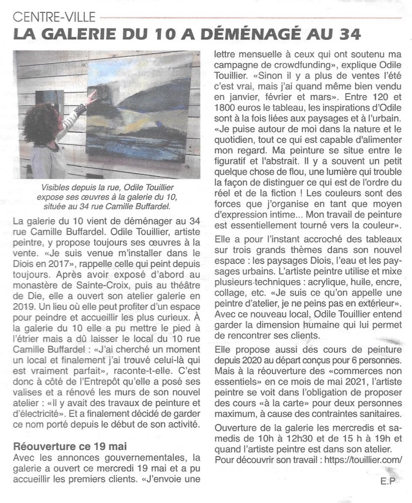 la Galerie du 10 sur Die, exposition peinture, atelier - galerie, o.touillier, le journal du Diois